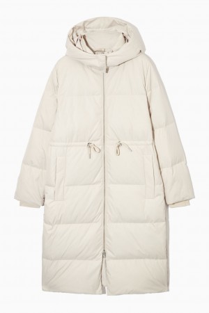 Abrigos COS Encapuchado Recycled Down Puffer Mujer Creme España Rebajas 831PJLHFB