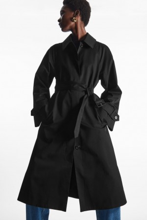 Abrigos COS Regular-Fit Twill Trench Mujer Negras España Rebajas 423ZJKENP