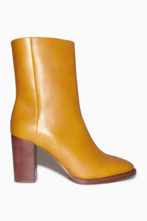 Botines COS Block-Heel Cuero Mujer Amarillo Marrones España Rebajas 147UHWTKA