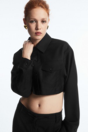 Camisas COS Oversized Cropped Lana Overshirt Mujer Negras España Rebajas 932IQAXPS