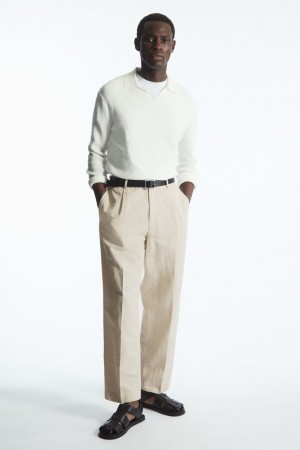 Pantalon COS Plisado Directo-Leg Linen-Blend Hombre Beige Claro España Rebajas 530KYJHLZ