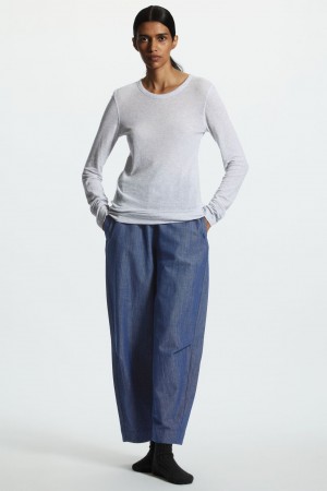 Pantalon COS Relaxed-Fit Elasticated Lona Mujer Azules Claro España Rebajas 874XHMCET