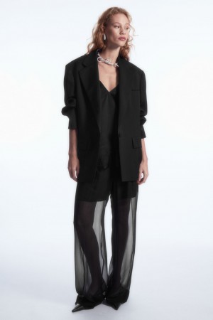 Pantalon COS Sheer Silk Mujer Negras España Rebajas 250OJTUSB