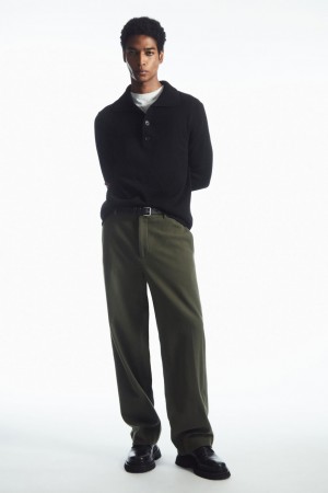 Pantalones COS Lana-Blend Relaxed Tailored Hombre Verde Oscuro España Rebajas 973FRAMWU