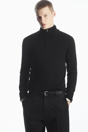 Suéteres COS Funnel-Neck Lana Half-Zip Hombre Negras España Rebajas 293AREJXN