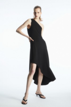 Vestido COS Asymmetric One-Shoulder Midi Mujer Negras España Rebajas 207SCHFML