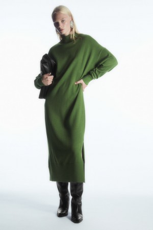 Vestido COS Ligeros Merino-Lana Turtleneck Mujer Verde España Rebajas 176JDCKYP