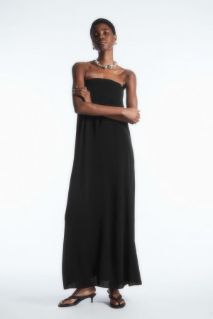 Vestido COS Plisado Bandeau Maxi Mujer Negras España Rebajas 782YJXSLK