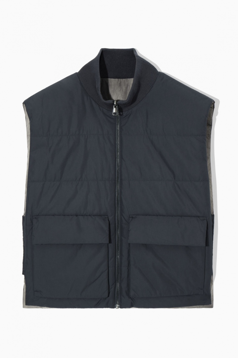 Abrigos COS Reversible Acolchado Utility Gilet Hombre Gris Azul Marino España Rebajas 463QWVZFG