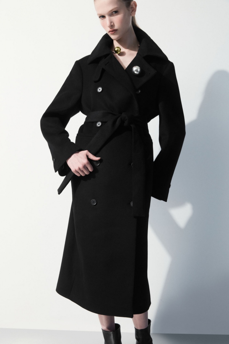 Abrigos COS The Recycled-Cashmere Trench Mujer Negras España Rebajas 723OAGEBF