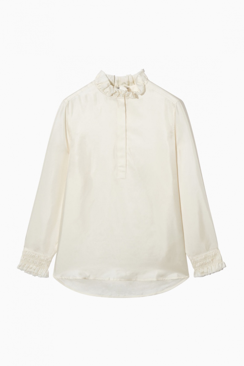 Blusa COS Ruffled Mulberry Silk Mujer Blancas España Rebajas 714HDGZRE