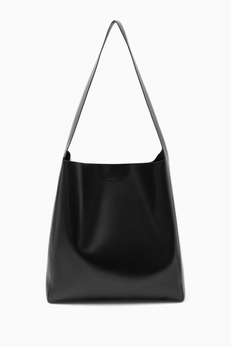 Bolsa De Hombro COS Slouchy Cuero Mujer Negras España Rebajas 701TNZOIW