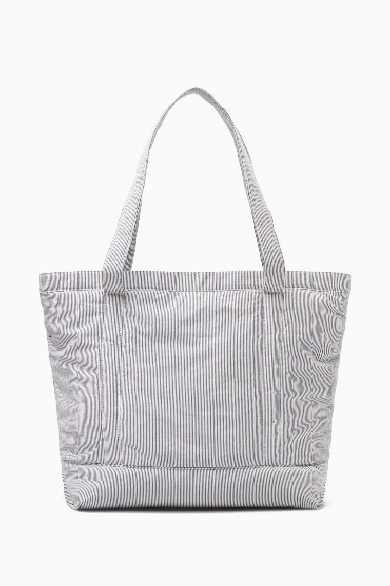 Bolso Tote COS A Rayas Acolchado Hombre Gris Claro España Rebajas 923RZACQU