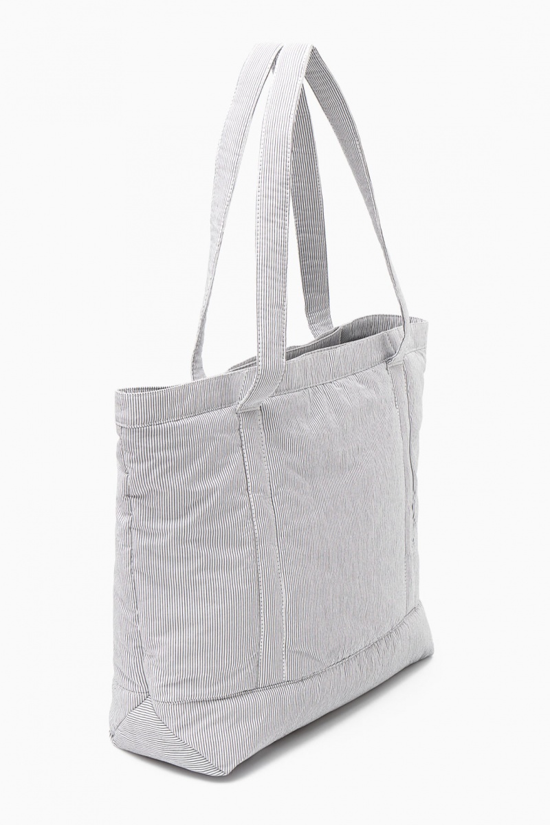 Bolso Tote COS A Rayas Acolchado Hombre Gris Claro España Rebajas 923RZACQU