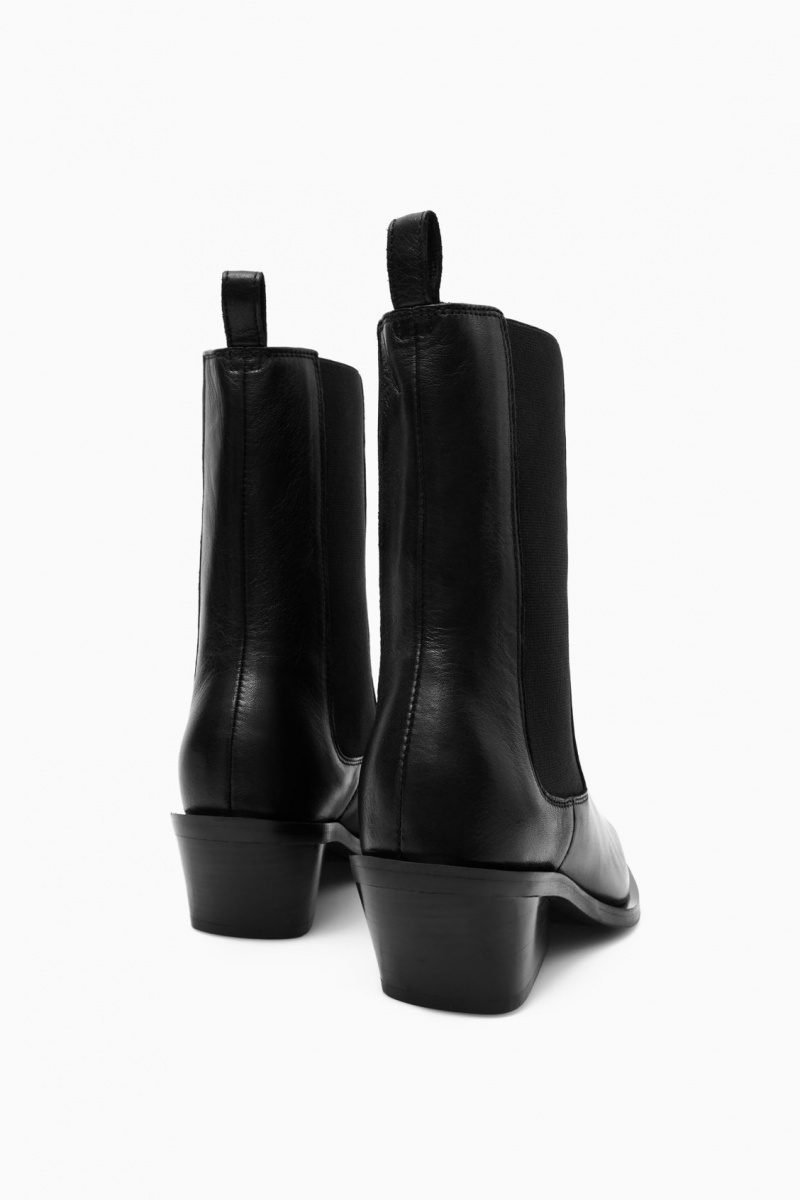 Botas Chelsea COS Cuero Cowboy Mujer Negras España Rebajas 638IEBUOC