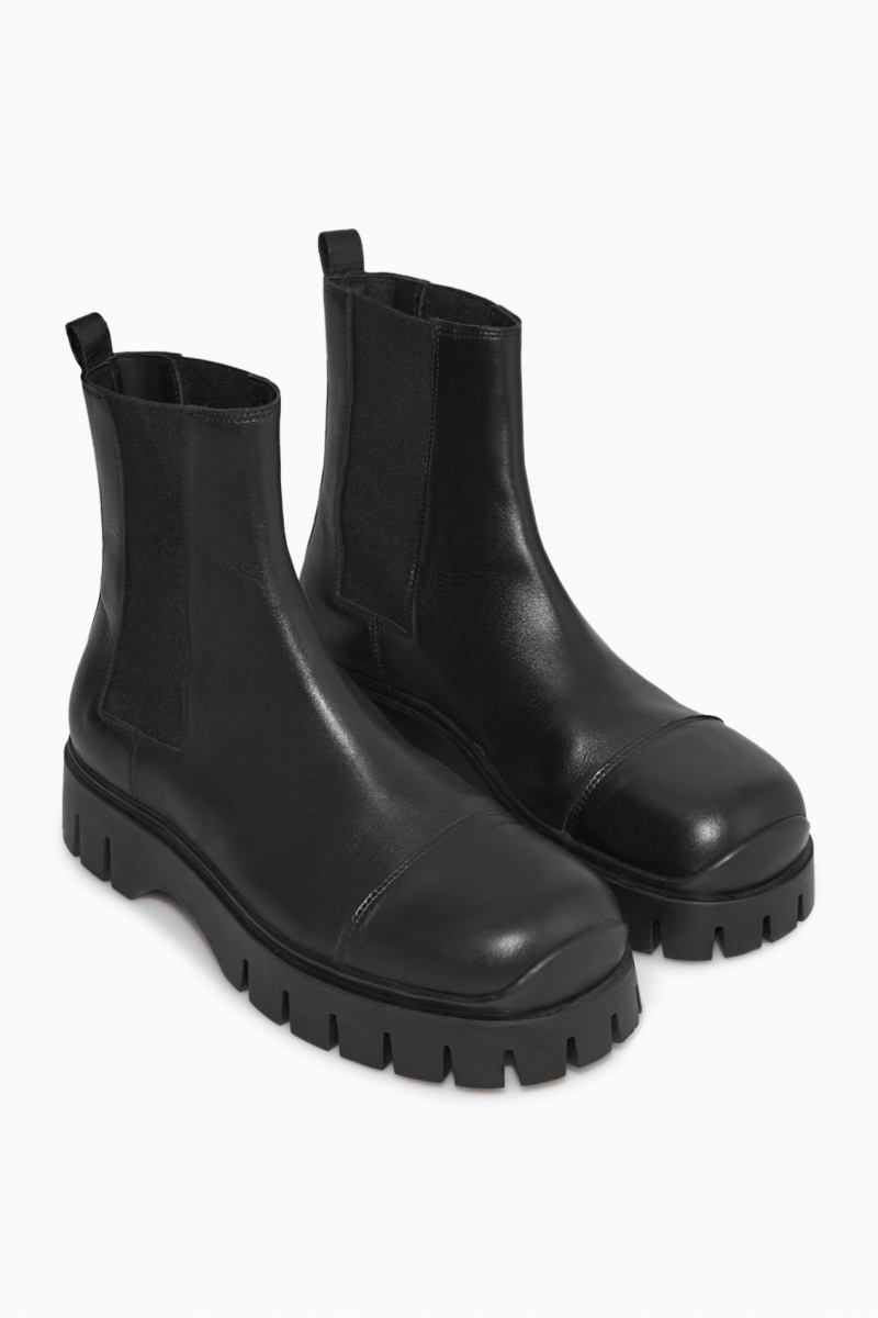 Botas Chelsea COS Fornido Cuero Mujer Negras España Rebajas 289NBOTAC