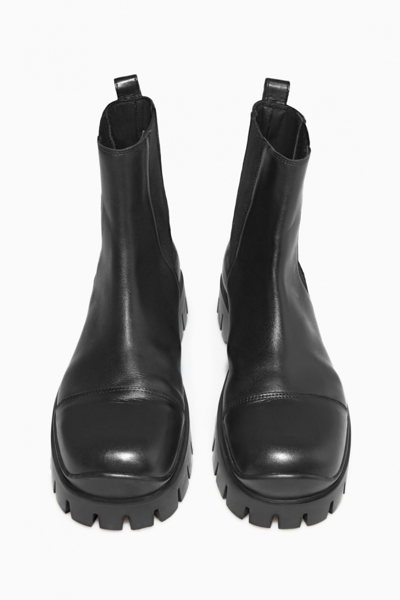 Botas Chelsea COS Fornido Cuero Mujer Negras España Rebajas 289NBOTAC