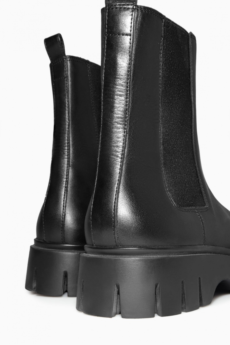 Botas Chelsea COS Fornido Cuero Mujer Negras España Rebajas 368KFTDAG