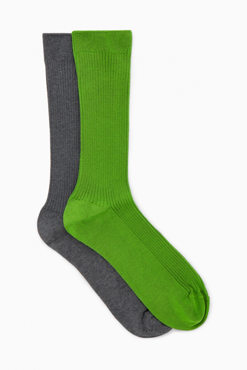 Calcetines COS 2-Pack Acanalado Mujer Gris Verde España Rebajas 842ZABDTQ