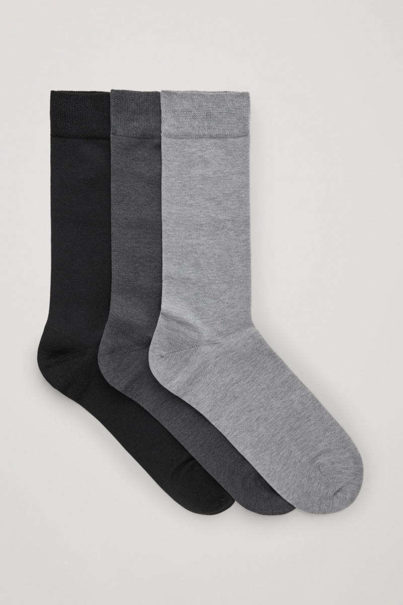 Calcetines COS 3-Pack Mercerised Algodon Hombre Negras Gris España Rebajas 859RXMHCJ