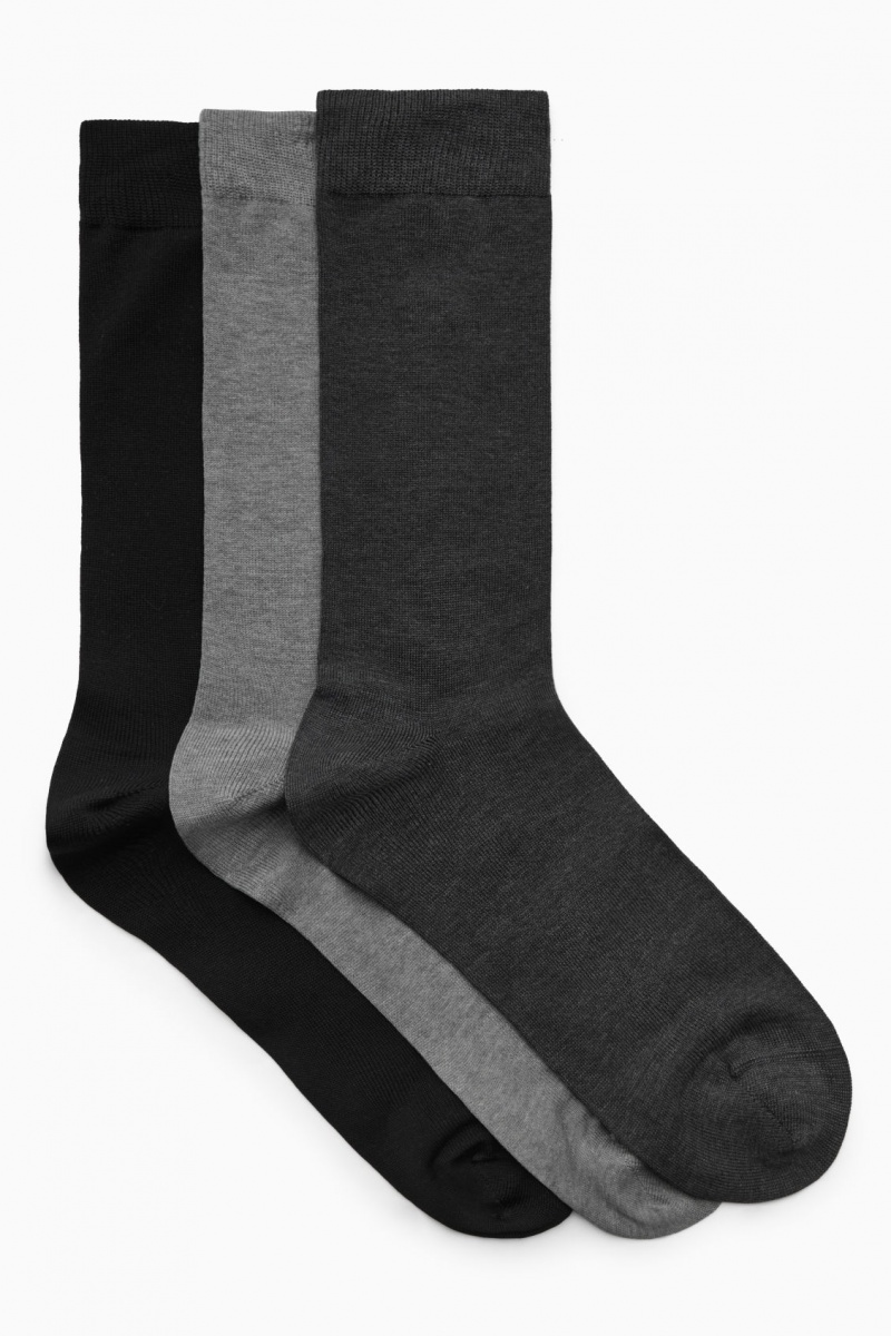 Calcetines COS 3-Pack Mercerised Algodon Hombre Negras Gris España Rebajas 859RXMHCJ