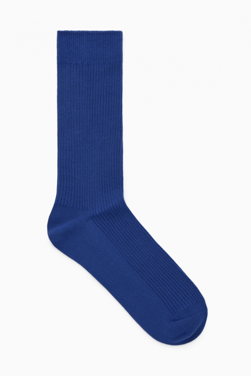 Calcetines COS Acanalado Hombre Azules Oscuro España Rebajas 813ENGCDU