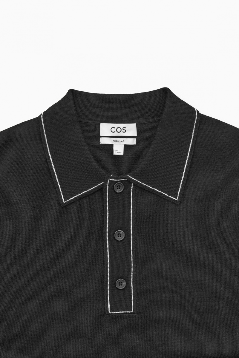 Camisa Polo COS Contrast-Stitch Lana Hombre Negras Blancas España Rebajas 153MUDGBY