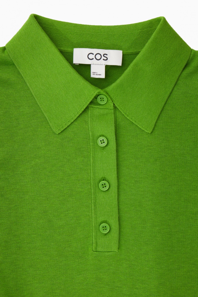 Camisa Polo COS De Punto Silk-Blend Mujer Verde España Rebajas 893FGPOCV