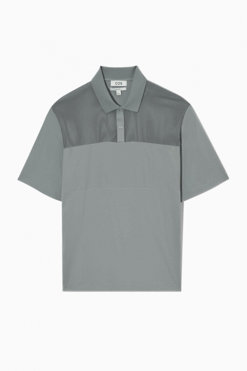 Camisa Polo COS Mesh-Panel Hombre Gris España Rebajas 965FAXWOR