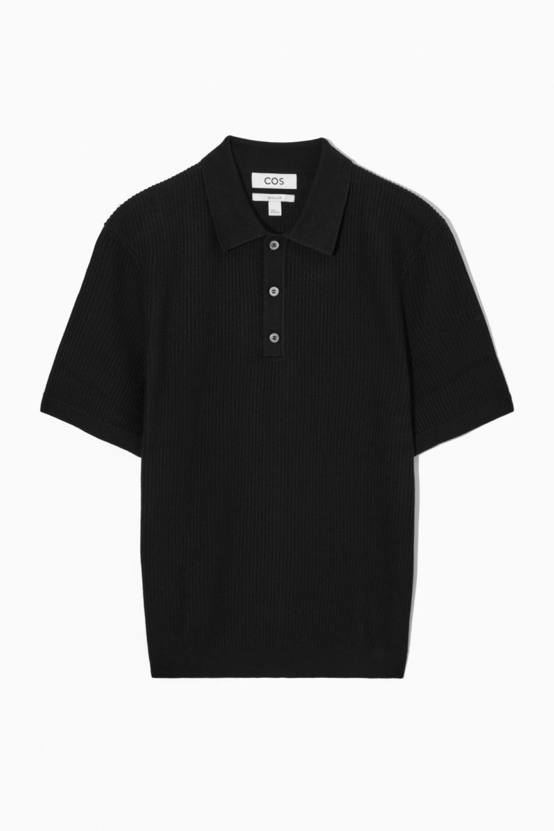 Camisa Polo COS Textured De Punto Hombre Negras España Rebajas 265UQILCY