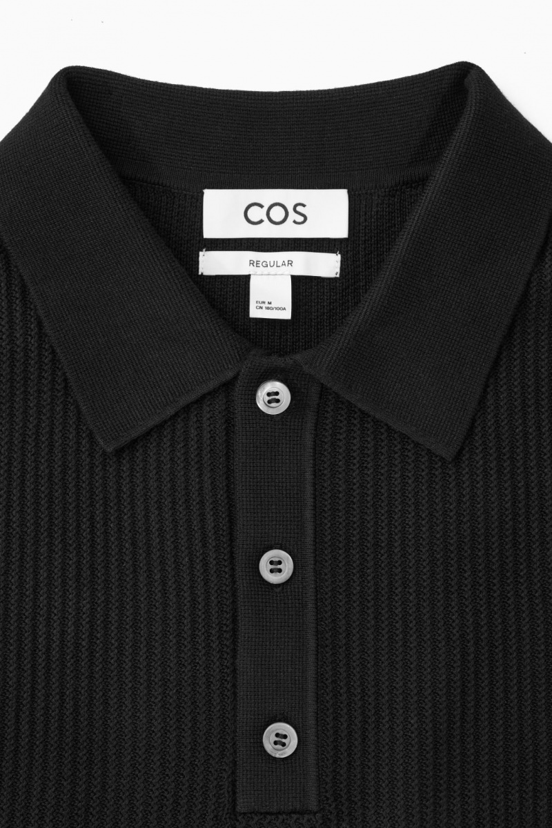 Camisa Polo COS Textured De Punto Hombre Negras España Rebajas 265UQILCY