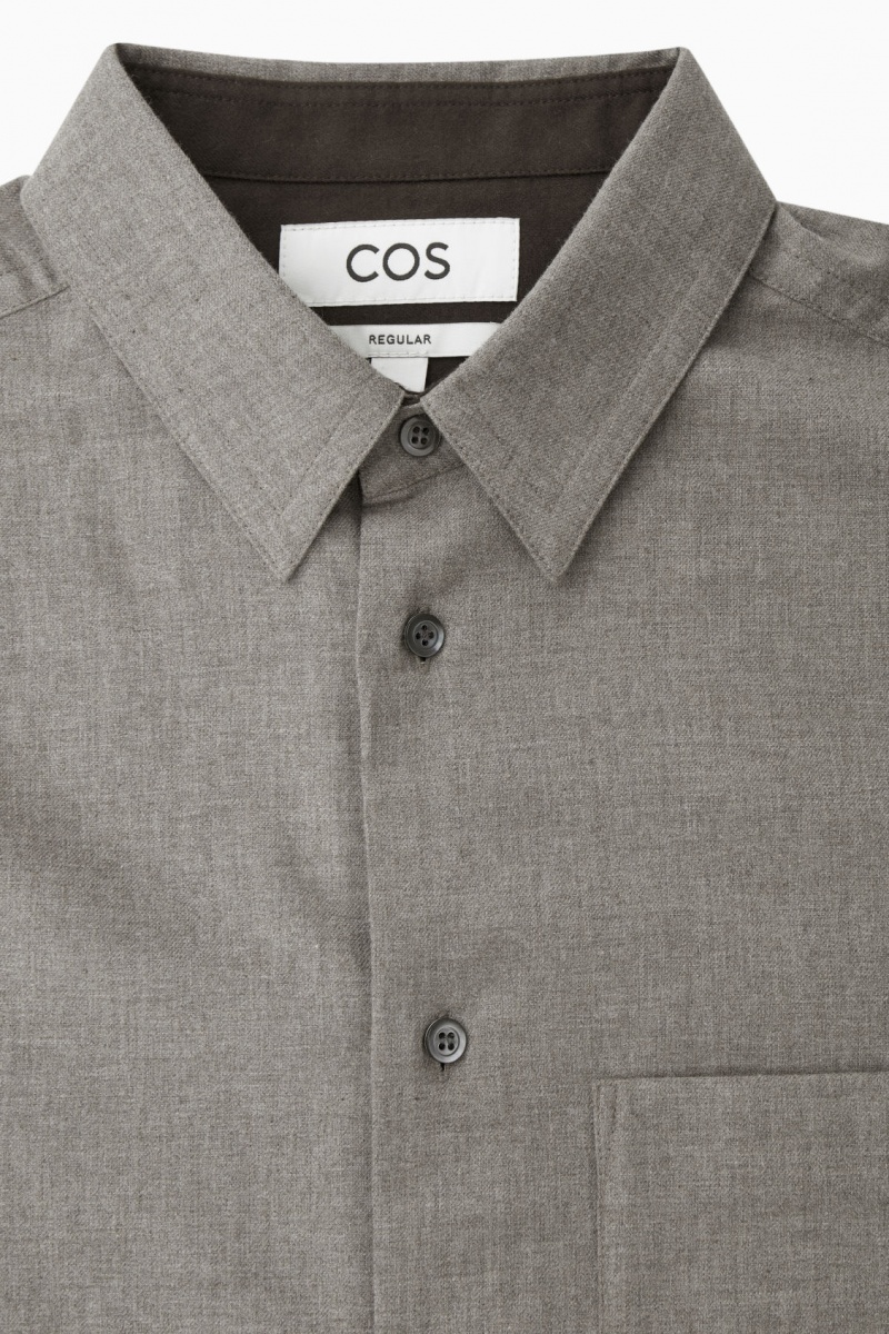 Camisas COS Brushed-Algodon Hombre Gris España Rebajas 306GLCIAH