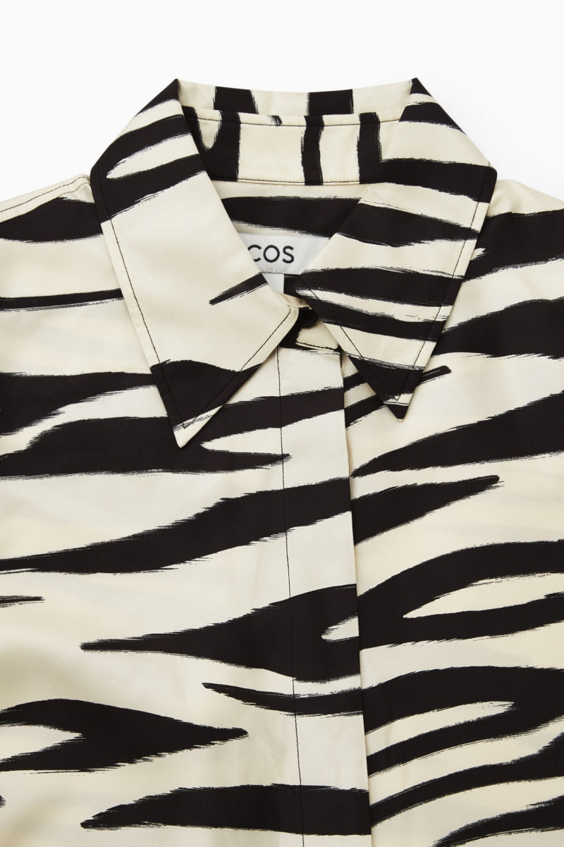 Camisas COS Oversized Zebra-Print Silk Mujer Blancas España Rebajas 309NBFTIU