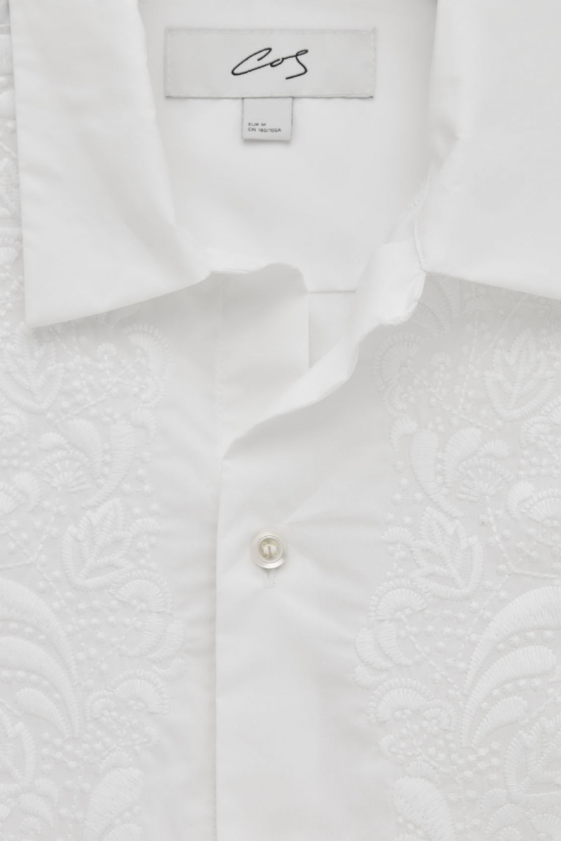 Camisas COS The Embroidered Corta-Sleeved Hombre Blancas España Rebajas 973WLJSTU