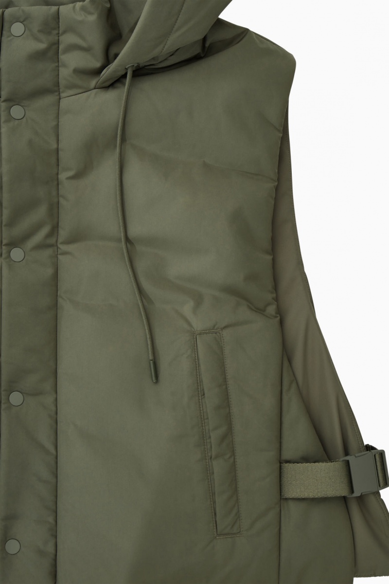 Chaleco COS Buckled-Side Acolchado Encapuchado Hombre Verde Oscuro España Rebajas 871APCSHJ