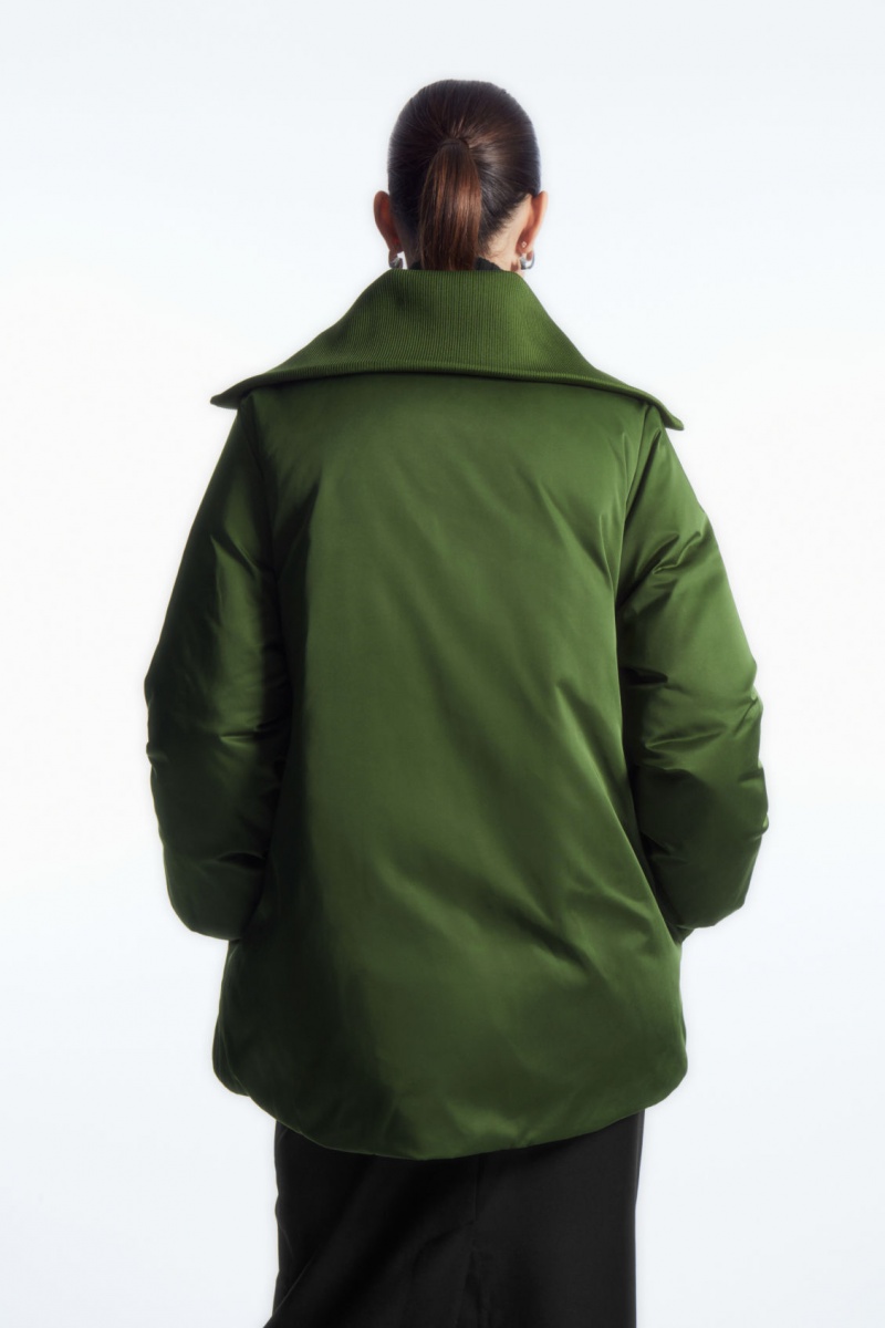 Chaquetas COS Acanalado-Collar Puffer Mujer Verde Oscuro España Rebajas 140UFOLKX