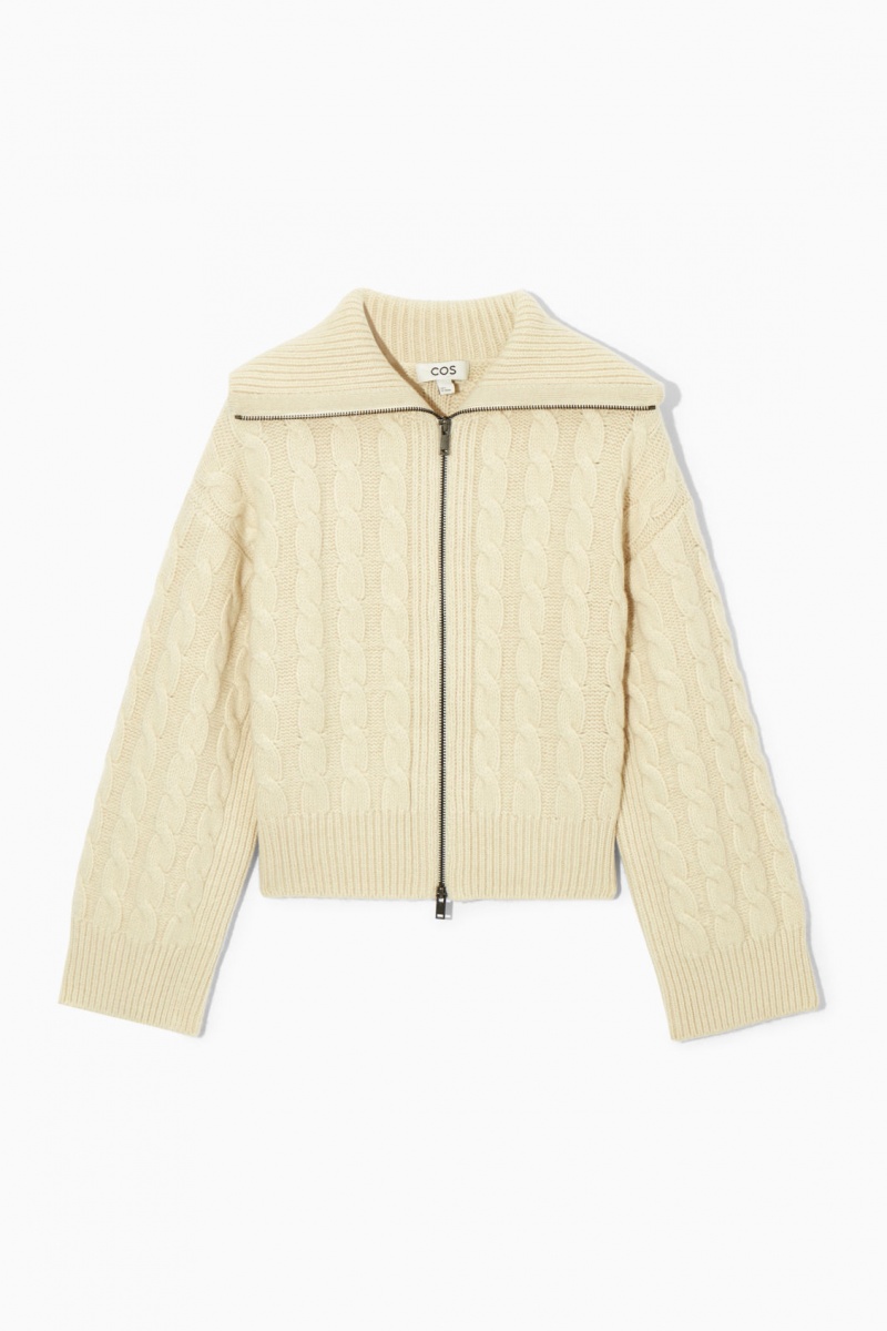 Chaquetas COS Cable-Knit Lana Zip-Up Mujer Creme España Rebajas 378ELWTMJ