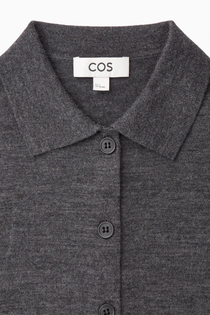 Cárdigan COS Merino Lana Collared Mujer Gris Oscuro España Rebajas 358BLQFVA