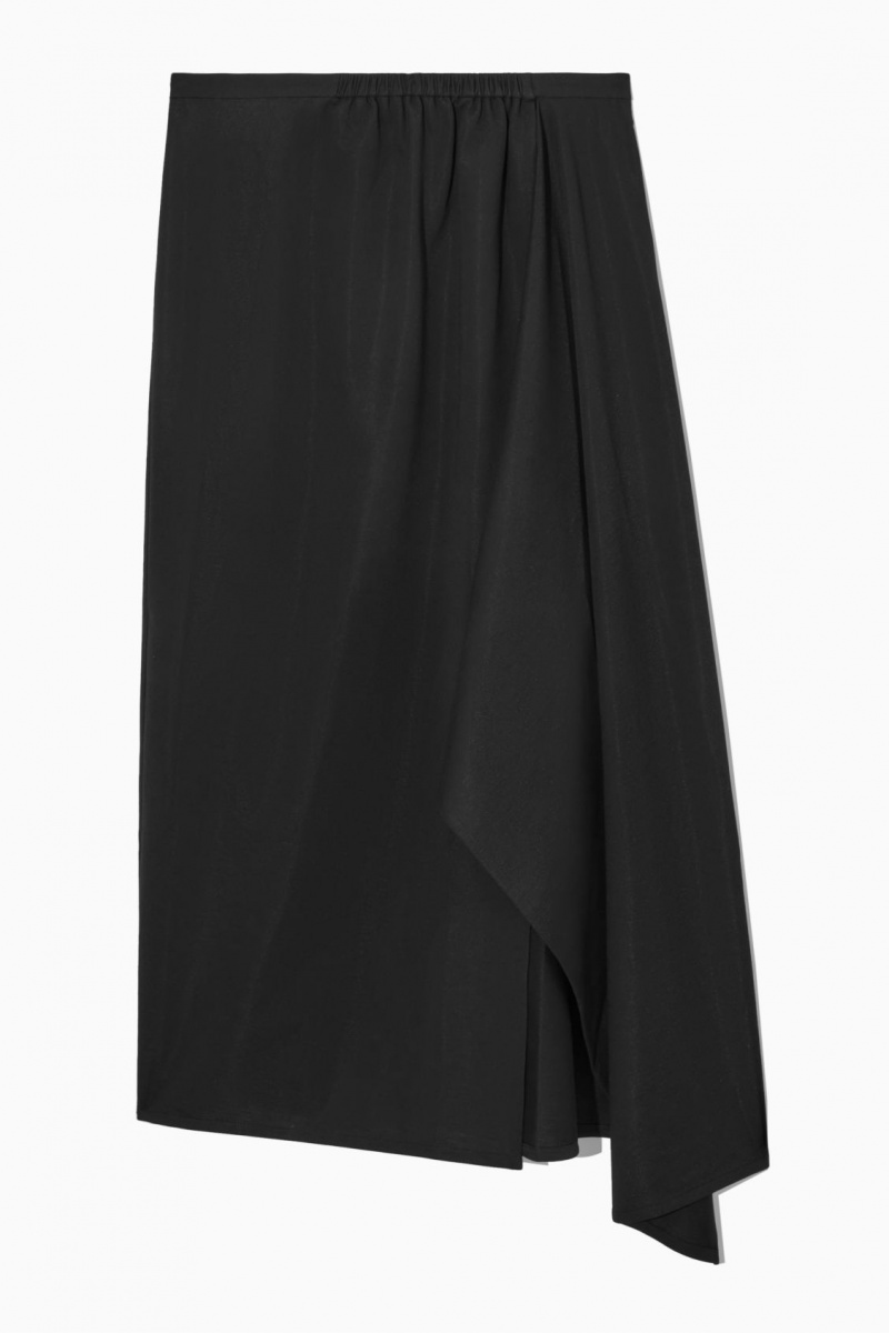 Falda COS Asymmetric Midi Wrap Mujer Negras España Rebajas 574ICJREF