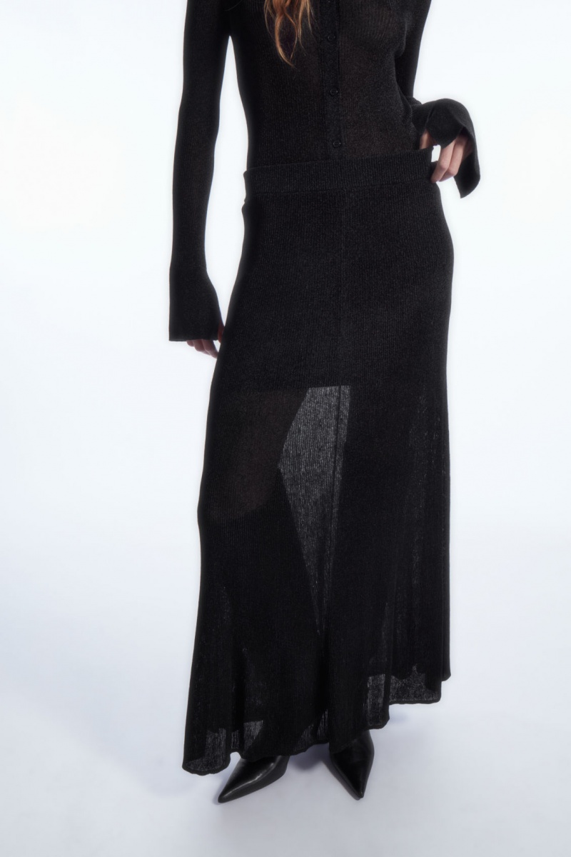 Falda COS Sparkly Acanalado-Knit Maxi Mujer Negras España Rebajas 318GJFAXS