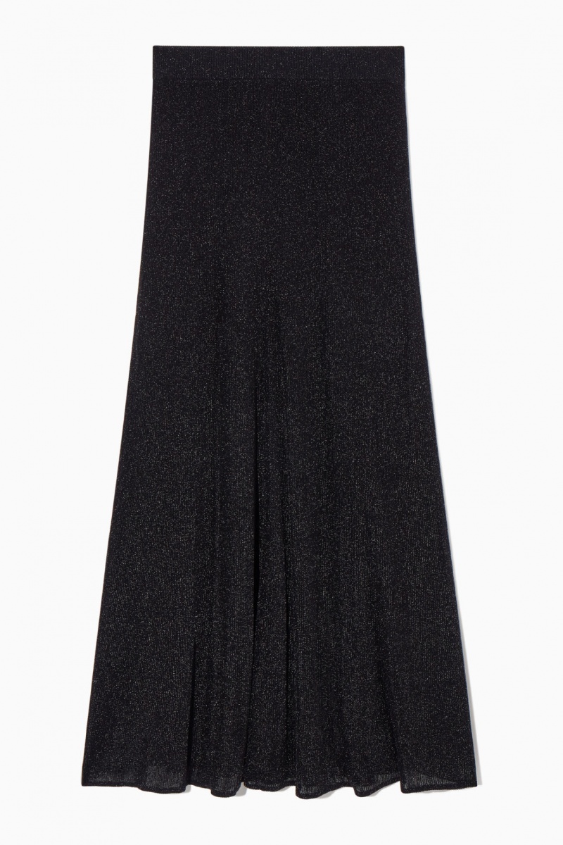 Falda COS Sparkly Acanalado-Knit Maxi Mujer Negras España Rebajas 318GJFAXS