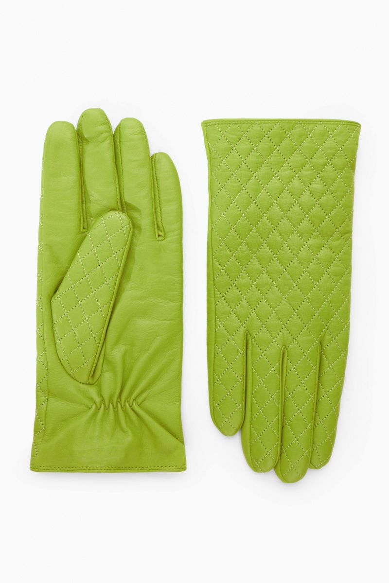 Guantes COS Diamond-Acolchado Cuero Mujer Verde España Rebajas 607TLYSVX