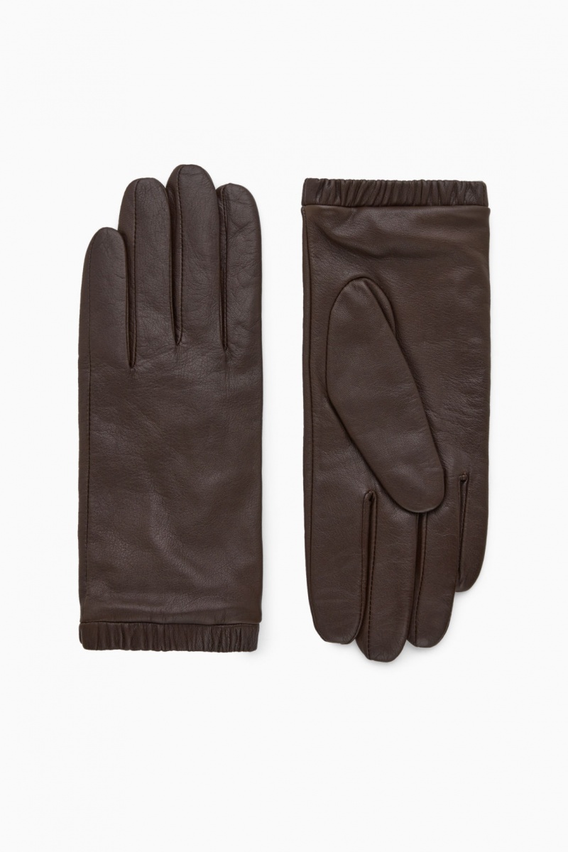 Guantes COS Gathered Cuero-Cashmere Mujer Marrones Oscuro España Rebajas 057POATXG