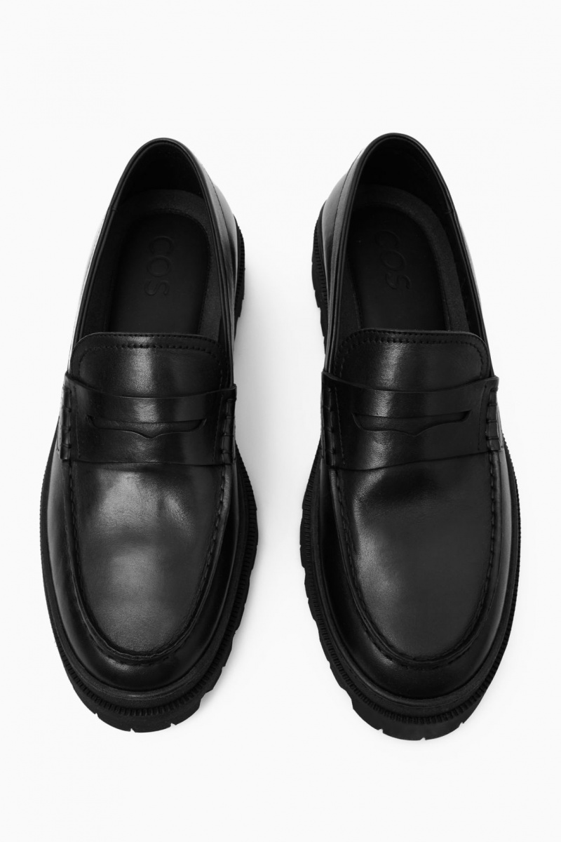 Mocasines COS Fornido Cuero Hombre Negras España Rebajas 752JQUOPD