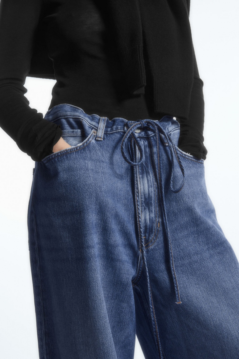 Pantalon COS Anchos-Leg Drawstring Denim Mujer Azules España Rebajas 036OJRAXB