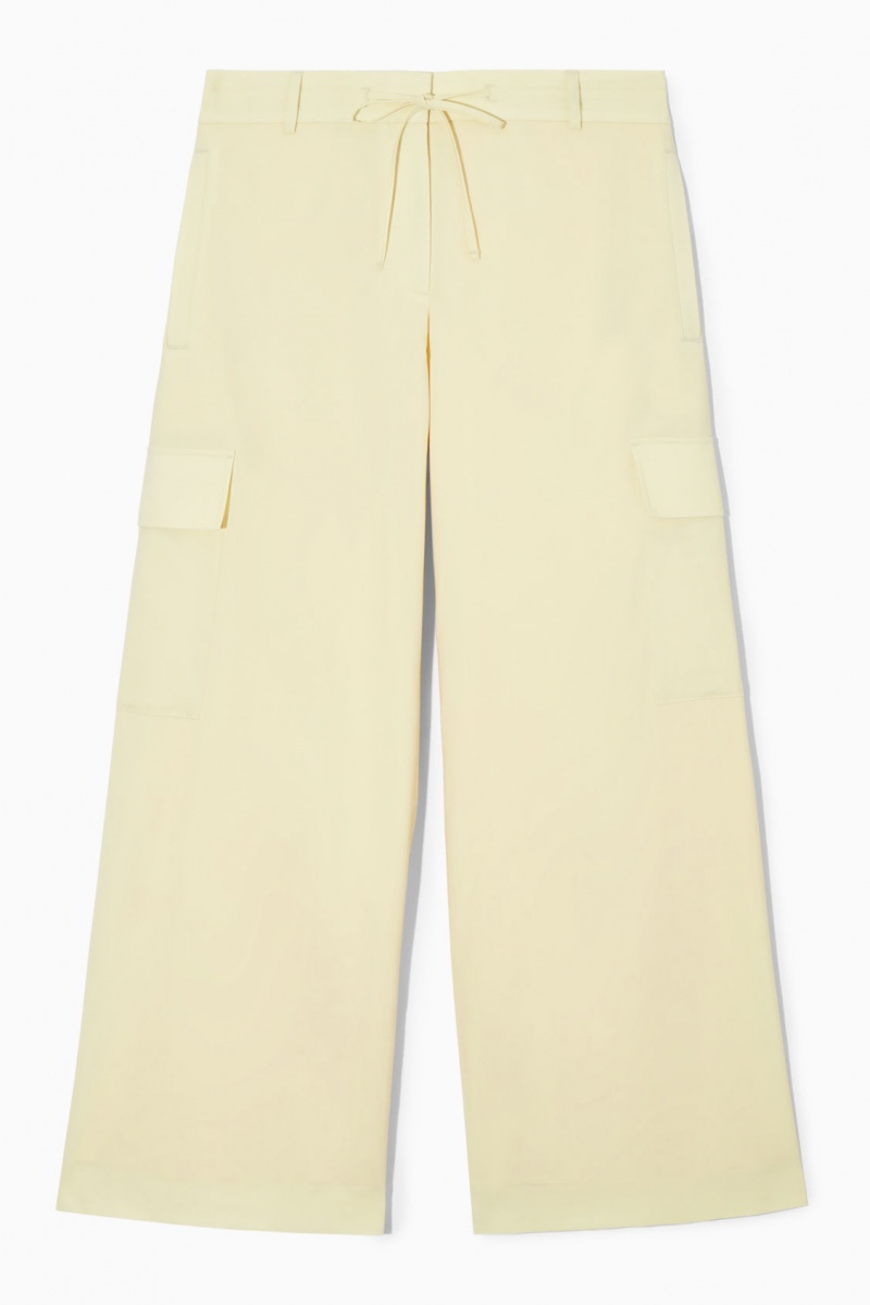 Pantalon COS Anchos-Leg Lana Cargo Mujer Amarillo Claro España Rebajas 175UHSTWB