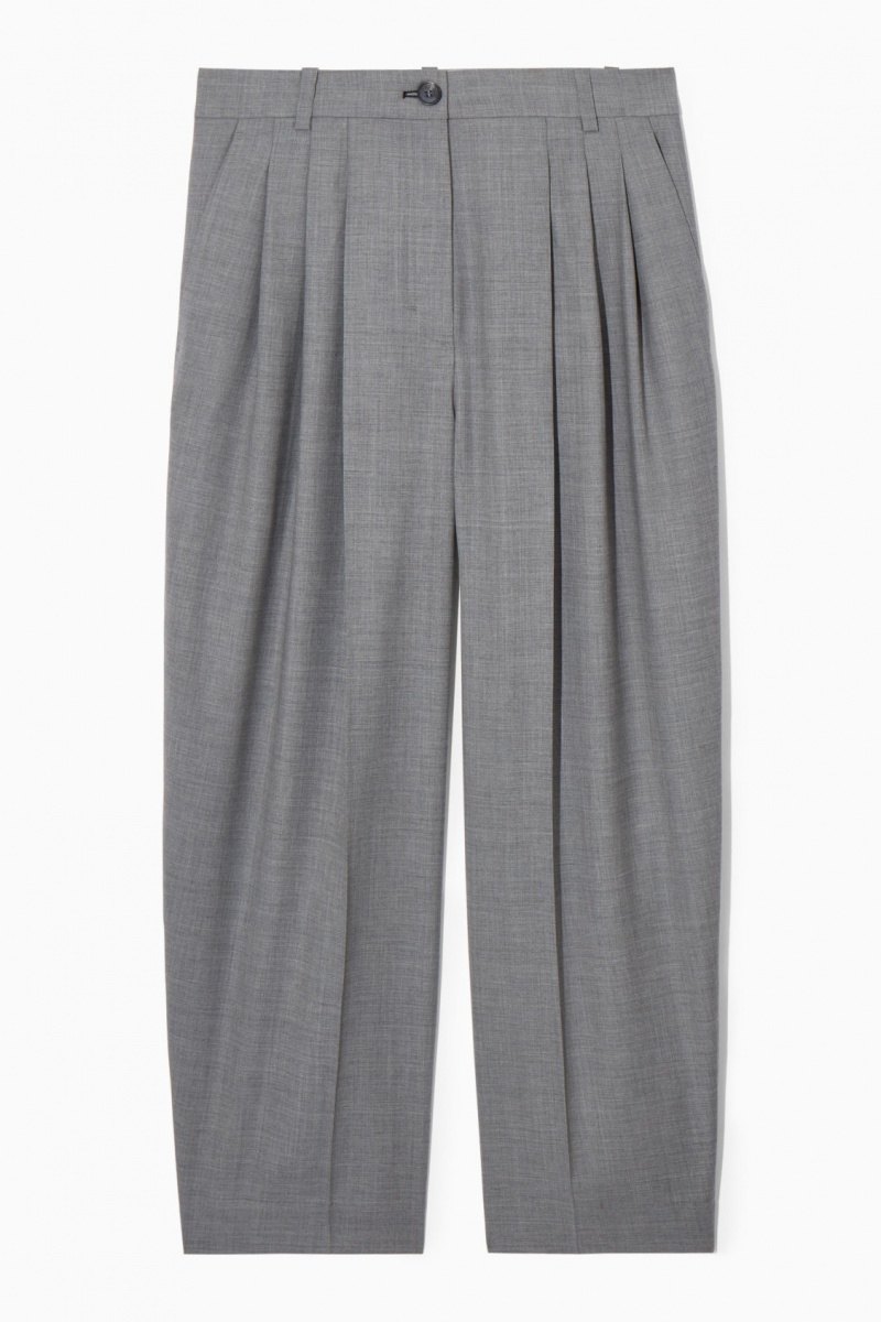 Pantalon COS Barrel-Leg Lana Mujer Gris España Rebajas 659PLWZBG