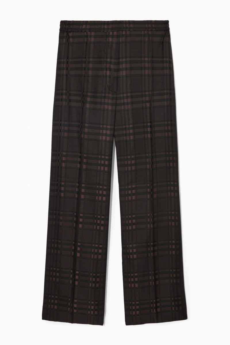 Pantalon COS Directo-Leg Checked Jacquard Mujer Marrones Negras España Rebajas 802LTXWRE