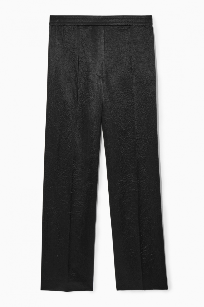 Pantalon COS Directo-Leg Crinkled-Satin Mujer Negras España Rebajas 498BTCRDG