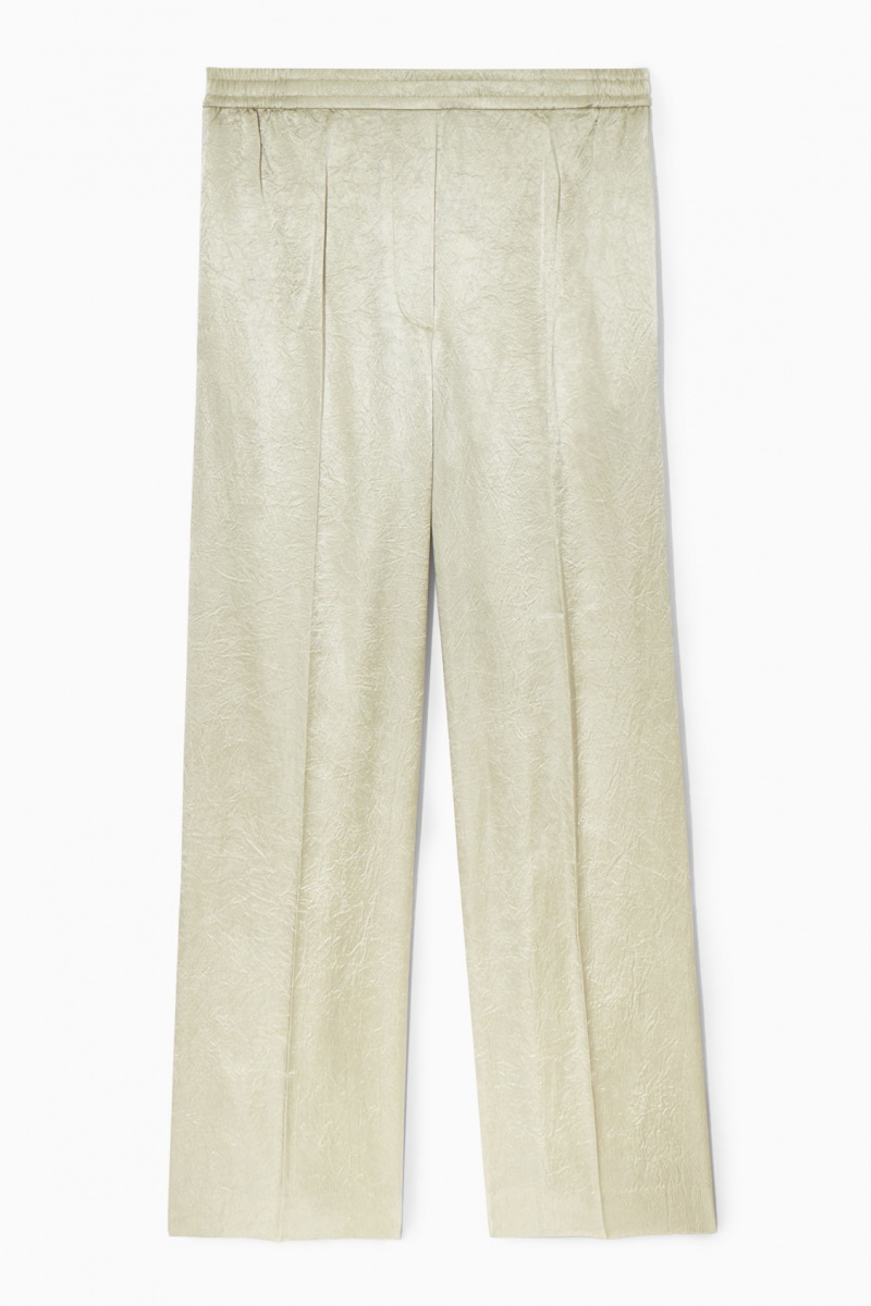 Pantalon COS Directo-Leg Crinkled-Satin Mujer Creme España Rebajas 368VJFLGZ